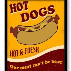 INSTANT DOWNLOAD Vintage Hot Dogs Always Hot & Fresh Art Print - Red Yellow Beige Home Kitchen Fun Wall Decor Restaurant Retro Poster Ad