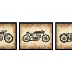 INSTANT DOWNLOAD Vintage Motorcycle Wall Art Prints Set of 3 Parchment Paper Style Old Antique Printable Vehicle Transportation Wall Decor