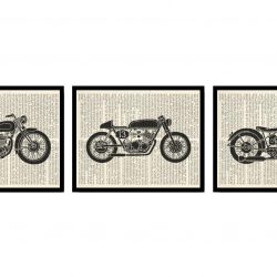 INSTANT DOWNLOAD Vintage Motorcycle Wall Decor Set of 3 Prints Book Page Dictionary Old Antique Printable Vehicle Transportation Wall Art