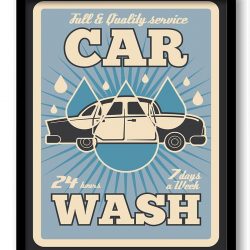 INSTANT DOWNLOAD Vintage Retro Car Wash Art Print - Blue Beige Grey - Home Wall Decor Retro Poster Ad