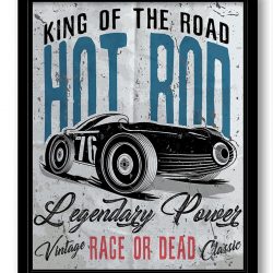 INSTANT DOWNLOAD Vintage Retro Classic Hot Rod Car King of the Road Art Print Black Blue Red Grey Home Fun Wall Decor Vintage Retro Poster