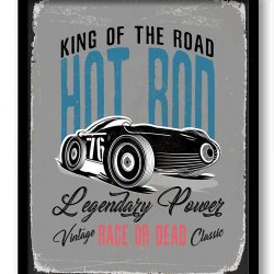 INSTANT DOWNLOAD Vintage Retro Classic Hot Rod Car King of the Road Art Print Home Fun Wall Decor Vintage Retro Poster Black Blue Red Grey