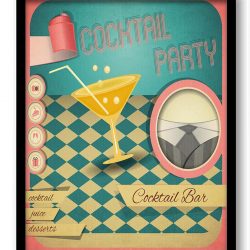 INSTANT DOWNLOAD Vintage Retro Cocktail Party Drinks Art Print Beige Pink Yellow Turquoise Blue Home Kitchen Wall Decor Bar Retro Poster