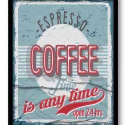 INSTANT DOWNLOAD Vintage Retro Espresso Coffee Time Art Print Coffee Time is Any Time Teal Blue Red Grey Kitchen Wall Decor Retro Poster