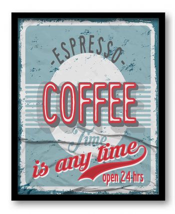 INSTANT DOWNLOAD Vintage Retro Espresso Coffee Time Art Print Coffee Time is Any Time Teal Blue Red Grey Kitchen Wall Decor Retro Poster