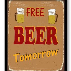 INSTANT DOWNLOAD Vintage Retro Free Beer Tomorrow Art Print Beige Brown Red Home Kitchen Wall Decor Restaurant Bar Retro Poster Sign Ad