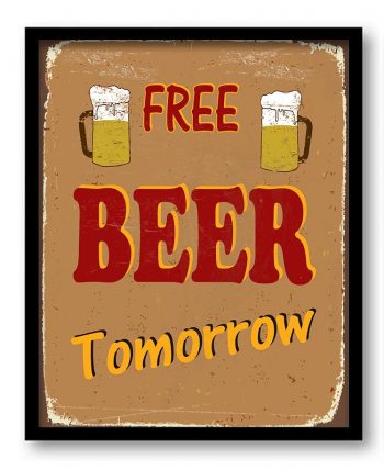 INSTANT DOWNLOAD Vintage Retro Free Beer Tomorrow Art Print Beige Brown Red Home Kitchen Wall Decor Restaurant Bar Retro Poster Sign Ad