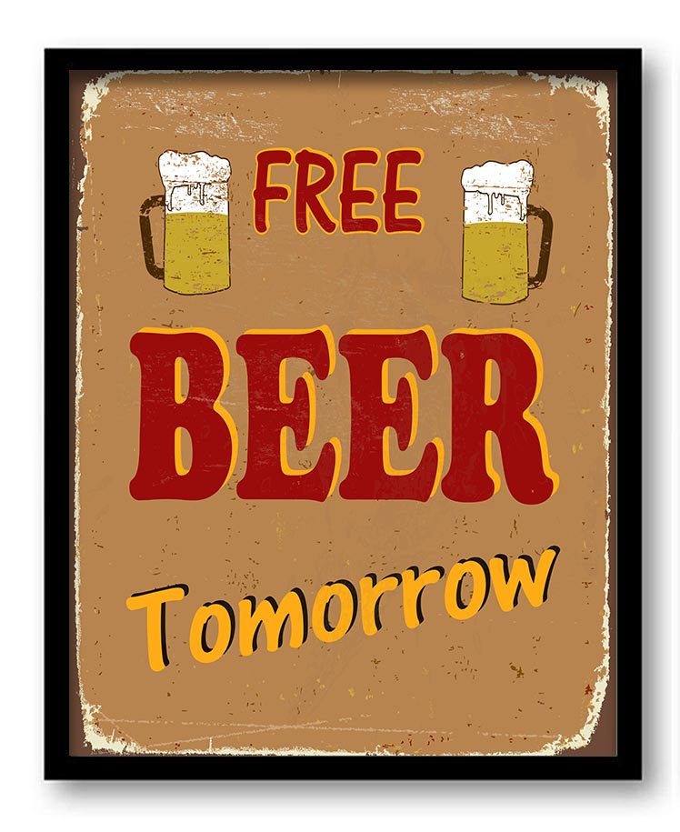 INSTANT DOWNLOAD Vintage Retro Free Beer Tomorrow Art Print Beige Brown Red Home Kitchen Wall Decor Restaurant Bar Retro Poster Sign Ad