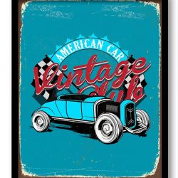 INSTANT DOWNLOAD Vintage Retro Race Club American Club Americn Car Art Print Turquoise Blue Red White Grey Home Fun Wall Decor Retro Poster