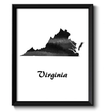 INSTANT DOWNLOAD Virginia Map State Watercolor Painting Poster Print USA United States Abstract Landscape Art Black White Grey