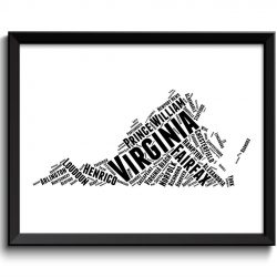 INSTANT DOWNLOAD Virginia Map Typography Print Text Word Cloud Black White Poster Print USA United States Modern Abstract Landscape Wall Art