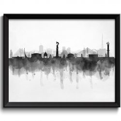 INSTANT DOWNLOAD Vladivostok Skyline Russia Cityscape Art Print Poster Black White Grey Watercolor Painting Landscape Home Decor Wall Art