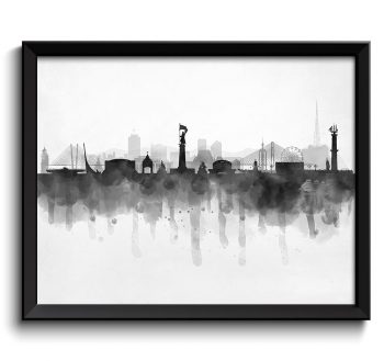 INSTANT DOWNLOAD Vladivostok Skyline Russia Cityscape Art Print Poster Black White Grey Watercolor Painting Landscape Home Decor Wall Art