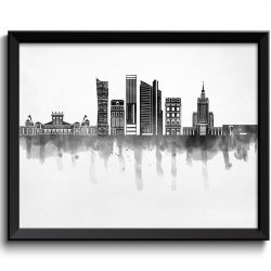 INSTANT DOWNLOAD Warsaw Skyline City Black White Grey Cityscape Poland Europe Famous Landmarks Poster Print Abstract Landscape Art Painting