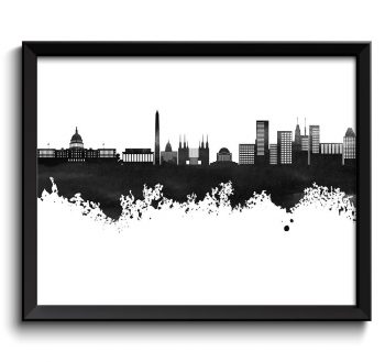 INSTANT DOWNLOAD Washington DC Skyline Black White Grey Watercolor Painting District of Columbia Washington Wall Art Print Washington Poster