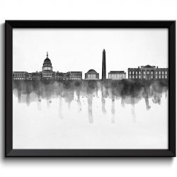 INSTANT DOWNLOAD Washington DC Skyline City Black White Grey Cityscape Poster Print United States usa Abstract Landscape Art Painting