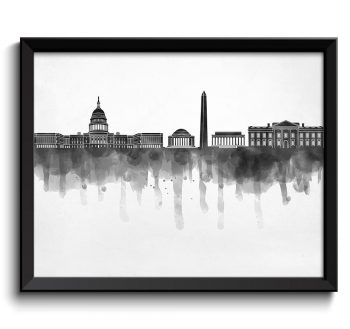 INSTANT DOWNLOAD Washington DC Skyline City Black White Grey Cityscape Poster Print United States usa Abstract Landscape Art Painting