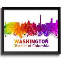 INSTANT DOWNLOAD Washington DC Skyline City Colorful Watercolor Cityscape Poster Print Landscape Art Painting Red Purple Pink Yellow Green