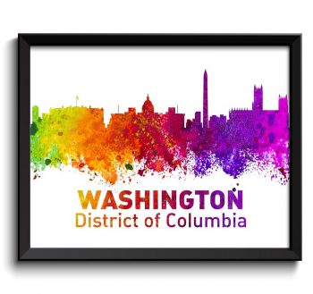 INSTANT DOWNLOAD Washington DC Skyline City Colorful Watercolor Cityscape Poster Print Landscape Art Painting Red Purple Pink Yellow Green