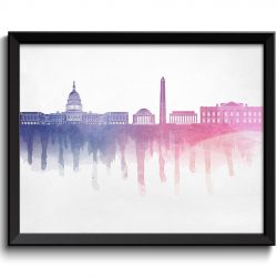 INSTANT DOWNLOAD Washington DC Skyline City Purple Blue Pink Coral Cityscape Poster Print United States usa Abstract Landscape Art Painting