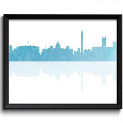 INSTANT DOWNLOAD Washington DC Skyline City Sky Baby Blue Watercolor Cityscape Poster Print Modern Abstract Landscape Art Painting