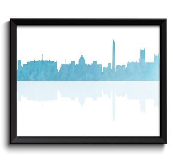 INSTANT DOWNLOAD Washington DC Skyline City Sky Baby Blue Watercolor Cityscape Poster Print Modern Abstract Landscape Art Painting