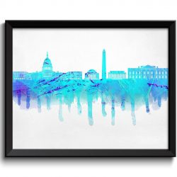 INSTANT DOWNLOAD Washington DC Skyline City Turquoise Blue Purple Cityscape Poster Print United States usa Abstract Landscape Art Painting