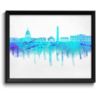 INSTANT DOWNLOAD Washington DC Skyline City Turquoise Blue Purple Cityscape Poster Print United States usa Abstract Landscape Art Painting