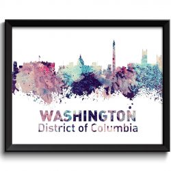 INSTANT DOWNLOAD Washington DC Skyline District of Columbia Washington Wall Art Print Poster Pink Turquoise Blue Purple Watercolor Painting