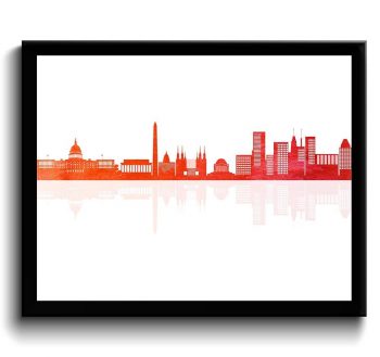 INSTANT DOWNLOAD Washington DC Skyline Sunset Red Orange Washington District of Columbia Wall Art Print Poster Watercolor Painting