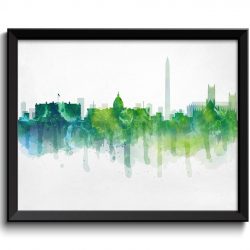 INSTANT DOWNLOAD Washington Lime Green Turquoise Blue Skyline DC District of Columbia usa United States Cityscape Art Print Poster Painting