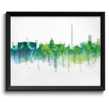 INSTANT DOWNLOAD Washington Lime Green Turquoise Blue Skyline DC District of Columbia usa United States Cityscape Art Print Poster Painting