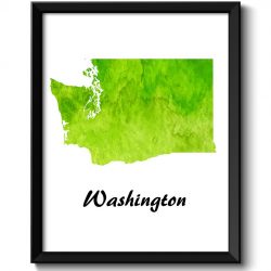 INSTANT DOWNLOAD Washington Map State Lime Green Watercolor Painting Poster Print USA United States Abstract Landscape Art