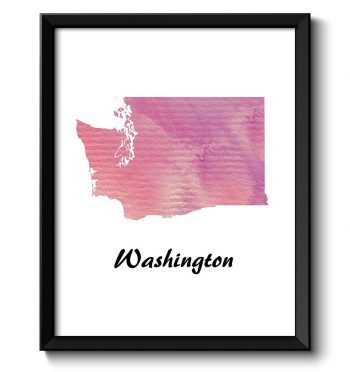 INSTANT DOWNLOAD Washington Map State Purple Pink Cream Watercolor Painting Poster Print USA United States Abstract Landscape Art