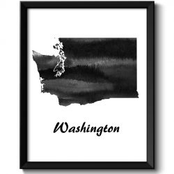 INSTANT DOWNLOAD Washington Map State Watercolor Painting Poster Print USA United States Abstract Landscape Art Black White Grey