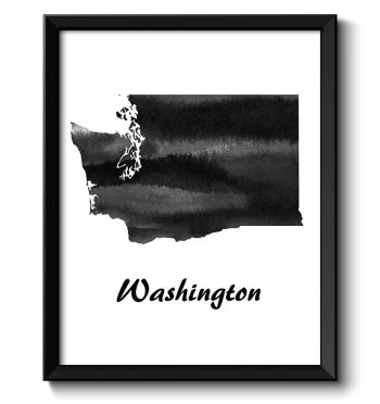 INSTANT DOWNLOAD Washington Map State Watercolor Painting Poster Print USA United States Abstract Landscape Art Black White Grey