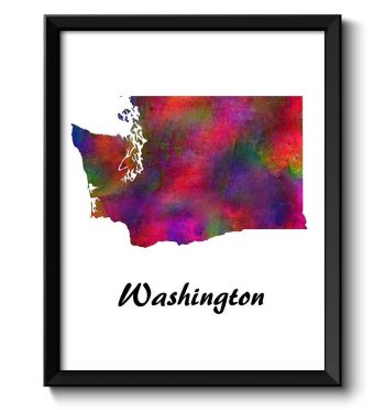 INSTANT DOWNLOAD Washington Map State Watercolor Painting Poster Print USA United States Abstract Landscape Art Colorful Rainbow