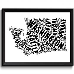 INSTANT DOWNLOAD Washington Map Typography Print Text Word Cloud Black White Poster Print USA United States Modern Landscape Wall Art