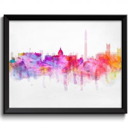 INSTANT DOWNLOAD Washington Rainbow Purple Pink Yellow Skyline DC District of Columbia usa United States Cityscape Art Print Poster Painting