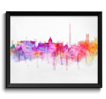 INSTANT DOWNLOAD Washington Rainbow Purple Pink Yellow Skyline DC District of Columbia usa United States Cityscape Art Print Poster Painting