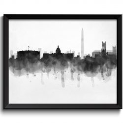 INSTANT DOWNLOAD  Washington Skyline DC District of Columbia usa United States Cityscape Art Print Poster Black White Grey Painting