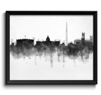 INSTANT DOWNLOAD  Washington Skyline DC District of Columbia usa United States Cityscape Art Print Poster Black White Grey Painting