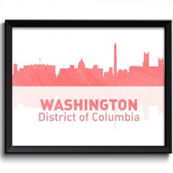 INSTANT DOWNLOAD Washington Skyline Rose Pink Coral Washington DC District of Columbia Wall Art Print Washington Poster Watercolor Painting