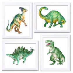 INSTANT DOWNLOAD Watercolor Dinosaur Prints Dinosaur Wall Art Set of 4 Children Nursery Poster Home Wall Decor Green Yellow Beige Painting