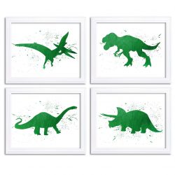 INSTANT DOWNLOAD Watercolor Dinosaur Prints Dinosaur Wall Art Set of 4 Emeral Green Children Nursery Art Poster Home Decor Painting