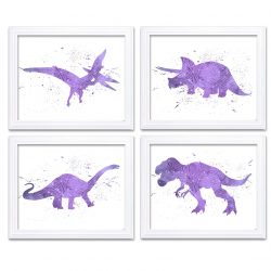 INSTANT DOWNLOAD Watercolor Dinosaur Prints Dinosaur Wall Art Set of 4 Lilac Purple Children Nursery Art Poster Home Decor Painting