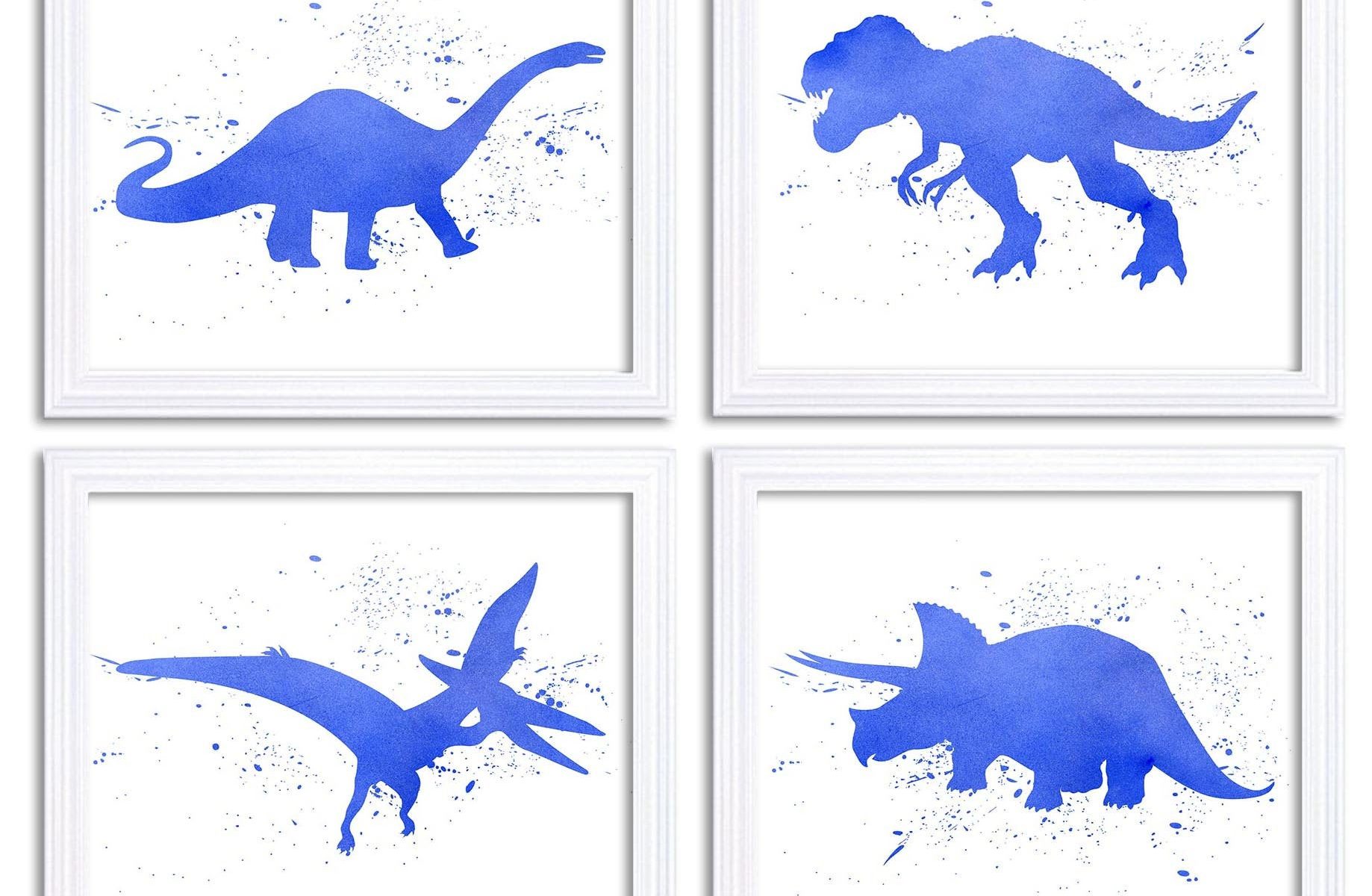 INSTANT DOWNLOAD Watercolor Dinosaur Prints Dinosaur Wall Art Set of 4 Royal Blue Children Nursery Art Poster Home Decor Painting