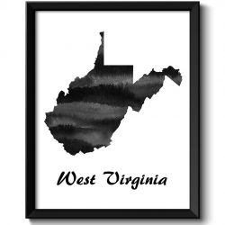 INSTANT DOWNLOAD West Virginia Map State Watercolor Painting Poster Print USA United States Abstract Landscape Art Black White Grey