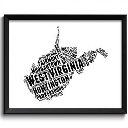 INSTANT DOWNLOAD West Virginia Map Typography Print Text Word Cloud Black White Poster Print USA United States Modern Landscape Wall Art