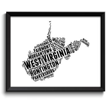 INSTANT DOWNLOAD West Virginia Map Typography Print Text Word Cloud Black White Poster Print USA United States Modern Landscape Wall Art